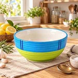 ceramic serving bowl 1500 ml green  large ceramic bowl for salad pasta noodles fruits curry amp snacks  premium tableware bowl for kitchen amp dining  1 piece