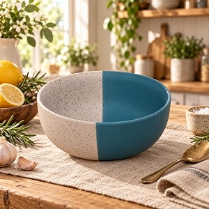 ceramic serving bowl 1500 ml white dusty blue  large ceramic bowl for salad pasta noodles fruits curry amp snacks  premium tableware bowl for kitchen amp dining  1 piece