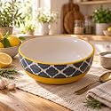 Ceramic Serving Bowl 1500 ml, Yellow Grey | Large Ceramic Bowl for Salad, Pasta, Noodles, Fruits, Curry &amp; Snacks | Premium Tableware Bowl for Kitchen &amp; Dining | 1 Piece
