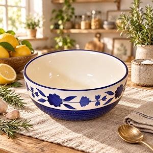 ceramic serving bowl 600 ml blue flower multipurpose bowl for mixing serving salad pasta amp snacks 1 piece