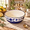 Ceramic Serving Bowl, 600 ml, Blue Flower, Multipurpose Bowl for Mixing, Serving, Salad, Pasta &amp; Snacks, 1 Piece