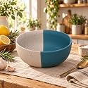 Ceramic Serving Bowl, 600 ml, White Dusty Blue, Multipurpose Bowl for Mixing, Serving, Salad, Pasta &amp; Snacks, 1 Piece