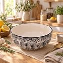 Ceramic Serving Bowl, 600 ml, White Black, Multipurpose Bowl for Mixing, Serving, Salad, Pasta &amp; Snacks, 1 Piece