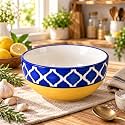 Ceramic Serving Bowl, 600 ml, Yellow Blue, Multipurpose Bowl for Mixing, Serving, Salad, Pasta &amp; Snacks, 1 Piece