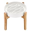 Ceramic Slow Feeder Dog Bowls Elevated, 2.0 Cups Dog Slow Feeder for Medium and Large Dogs, 30oz, 8in, White
