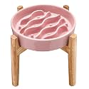 Ceramic Slow Feeder Dog Bowls Elevated, 2.0 Cups Dog Slow Feeder for Medium and Large Dogs, 30oz, 8in, Salmon Pink