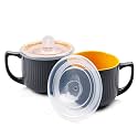 Ceramic Soup Bowl with Handle 32oz – Microwave Ramen Bowl with Lid, Soup Mugs & Cups for Cereal, Oatmeal, Ramen, Instant Noodle, Soup Container with Lid (Gray)