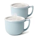 Ceramic Soup Bowl with Handle 32oz – Microwave Ramen Bowl with Lid, Soup Mugs &amp; Cups for Cereal, Oatmeal, Ramen, Instant Noodle, Soup Container with Lid (Blue)