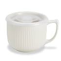 Ceramic Soup Bowl with Handle & Lid, Large 32oz Microwave Ramen Bowl White