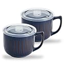 Ceramic Soup Bowl with Handle &amp; Lid, 32oz Microwave Ramen Bowl Set of 2