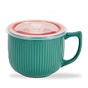 Ceramic Soup Bowl with Handle &amp; Lid, Large 32oz Microwave Ramen Bowl Green