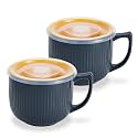 Ceramic Soup Bowl with Handle &amp; Lid, 32oz Microwave Ramen Bowl Set of 2
