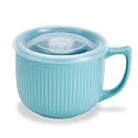 Ceramic Soup Bowl with Handle &amp; Lid, Large 32oz Microwave Ramen Bowl Blue