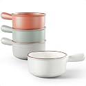 Ceramic Soup Bowls with Handles Set of 4, 15oz Stackable French Onion Crock