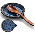 Ceramic Spoon Rest, 4.6 Inch Coffee Spoon Holder for Stove Top, Kitchen Counter, Utensils, Ladle, Coffee Spoons, Cooking spoons, Spatula, Tongs, Heat-Resistant, Feathershadow Blue