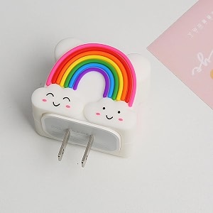 cerlink cable protector with 3d cute pattern for iphone charger only 18w amp 20w data charging cable wire saver protective cable cover full protection cable sleeve rainbow