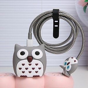 cerlink cable protector with 3d cute pattern for iphone charger only 18w amp 20w data charging cable wire saver protective cable cover full protection cable sleeve greyowl