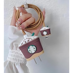 charger protector for iphone apple chargers 18w amp 20w 3d cute pattern cartoon cable sleeve data saver protective case cover silicone full protection starbuck