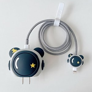 cerlink charger protector for iphone apple chargers 18w amp 20w 3d cute pattern cartoon cable sleeve data saver protective case cover silicone full protection astronaut