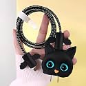 CERLINK Charger Protector for iPhone Apple Chargers 18W &amp; 20W, 3D Cute Pattern Cartoon Cable Sleeve Data Saver Protective Case Cover Silicone Full Protection (Black Cat)