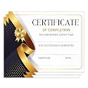 Certificate of Completion, Blank Gold Foil Theme Award Paper, Set of 25 Graduation Diplomas, Training Certificates of Achievement, Recognition for Employee Teacher Student Kid, 06