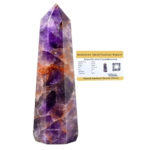 Certified Amethyst Chevron Crystal Tower Obelisk Point