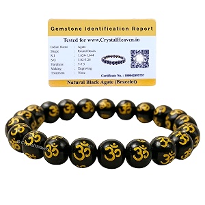 certified black agate om bracelet for women men with healing crystal