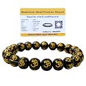 Certified Black Agate OM Bracelet for Women Men with Healing Crystal