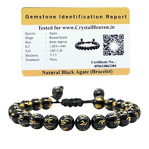 certified black agate om mani padme hum bracelet for women men with healing crystal and reiki stone - beautiful gemstone adjustable beaded bracelet for balance harmony amp positive energy