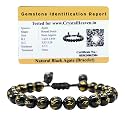 Certified Black Agate Om Mani Padme Hum Bracelet for Women Men with Healing Crystal and Reiki Stone - Beautiful Gemstone Adjustable Beaded Bracelet for Balance, Harmony &amp; Positive Energy