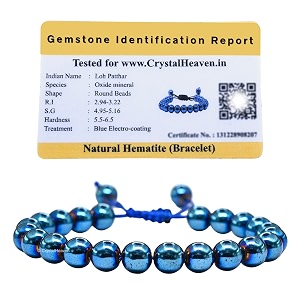 certified blue peacock hematite bracelet for women men with healing crystal