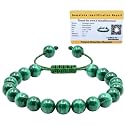 Certified Malachite Bracelet for Women Men with Healing Crystal and Reiki Stone - Beautiful Gemstone Adjustable Beaded Bracelet for Balance, Harmony &amp; Positive Energy