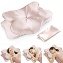 Cervical Neck Pillow for for Neck Support,Ergonomic Memory Foam Contour Pillow with Wrinkle-Resistant Silky Satin Cover & Extra Removable Cover,Orthopedic Pillow for Side,Back,Stomach Sleepers,Pink