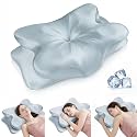 Cervical Neck Pillow for for Neck Support,Ergonomic Memory Foam Contour Pillow with Wrinkle-Resistant Silky Satin Fabric Cover,Orthopedic Bed Pillow for Side,Back,Stomach Sleepers,Blue
