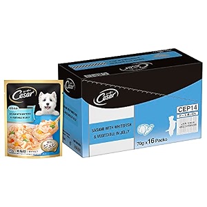cesar premium adult wet dog food sasami with whitefish amp vegetables in jelly 16 pouches 16x70g