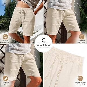 CETLO Mens Cotton Linen Casual Shorts