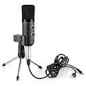 Cezo USB Microphone With Aux Computer Cardioid Condenser Microphone For PC Gaming Plug & Play Mic with Tripod Stand & Volume Control for Singing, Streaming, Podcasting Compatible with Laptop & Desktop