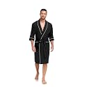 CF Men's Robe 100% Cotton Bathrobe Lightweight Short Sleeve Robes for Men Soft Breathable Kimono Spa Bathrobes with Pockets(Black,2XL)
