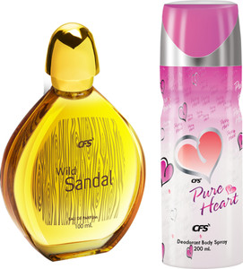 cfs wild sandal edp long lasting perfume  pure heart pink deodorant body spray 2 items in the set