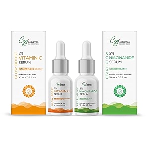 cgg cosmetics ampm anti-aging booster combo - 2 vitamin c amp 2 niacinamide face serum targets skin for age spots redness - dry acne prone - 10ml
