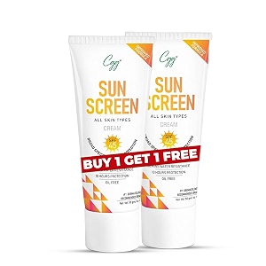 cgg cosmetics sunscreen cream spf 45 broad spectrum pa protection80 mins water reasistance 10 hours protection oil free-for all skin types-100gm