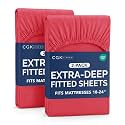 CGK Linens 2 Pack Extra Deep King Fitted Sheets - Red