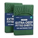 CGK Linens 2 Pack Extra Deep Cal King Fitted Sheets - Emerald Green