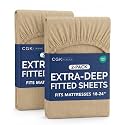 CGK Linens 2 Pack Extra Deep Twin XL Fitted Sheets - Heathered Tan