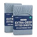 CGK Linens 2 Pack Extra Deep Cal King Fitted Sheets - Heathered Blue