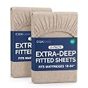 CGK Linens 2 Pack Extra Deep Full Fitted Sheets - Heathered Beige