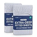 CGK Linens 2 Pack Extra Deep Queen Fitted Sheets - Blue Stripes