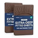 CGK Linens 2 Pack Extra Deep Cal King Fitted Sheets - Brown