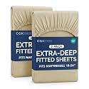 CGK Linens 2 Pack Extra Deep Twin Fitted Sheets - Beige
