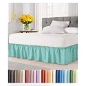 CGK Wrap Around Dust Ruffle Bed Skirt - Queen Size, 21" Inch, Spa Blue